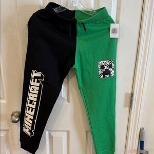 Kids Black and Green Minecraft Joggers M 10/12